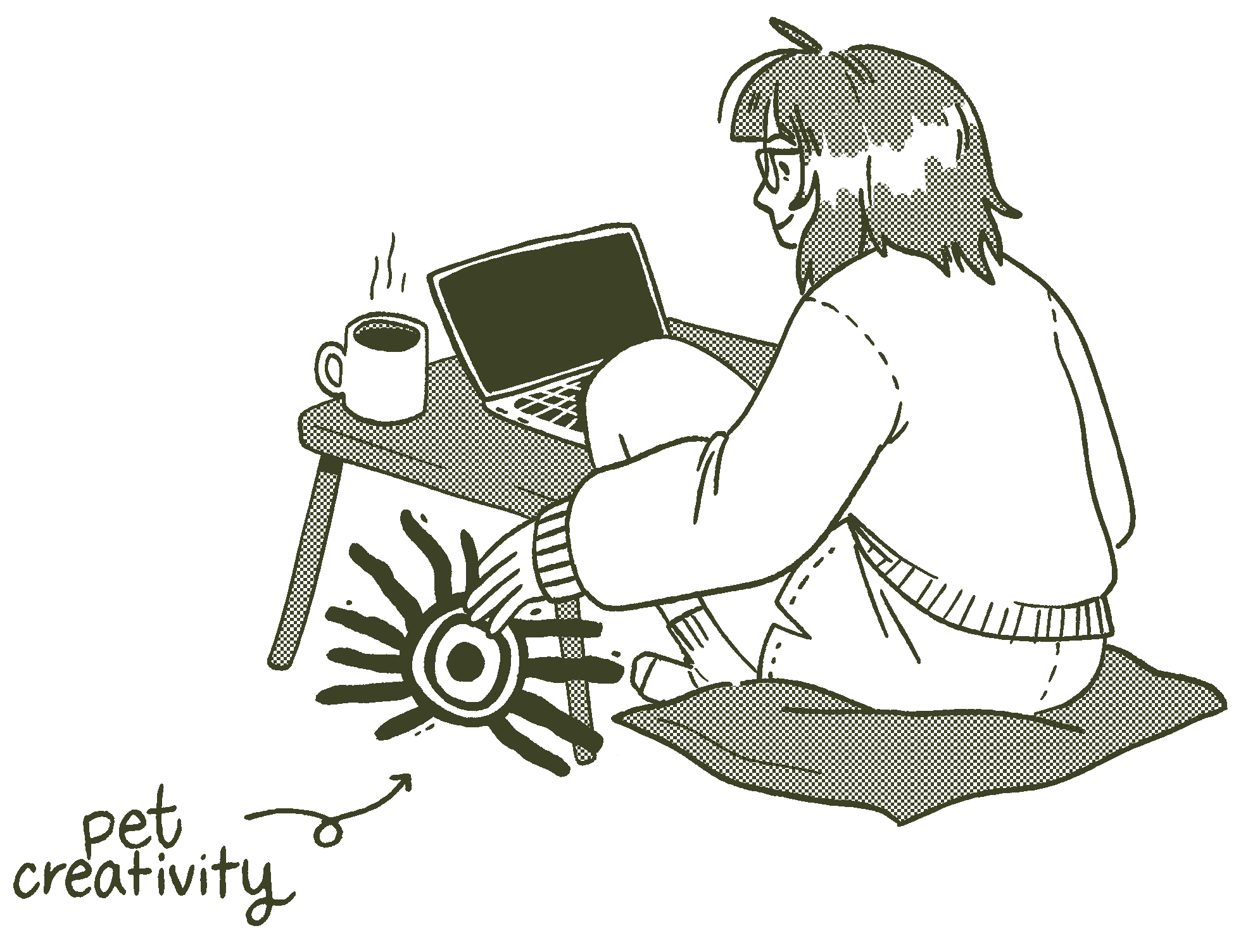 a self portrait of me petting an abtracted idea of creativity